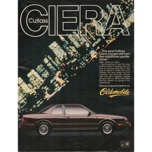 Oldsmobile Cutlass Ciera Coupe Night City GM Vintage Car Print Ad 1986